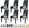 JQinHome Chair Covers for Dining Room Set of 6, High Stretch Removable Washable Parsons Chair Slipcover for Home Party Hotel Wedding Ceremony (Plume Black,6PCS)