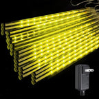 Outdoor Meteor Shower Christmas Lights 24-Tube 576LEDs Shooting Star Waterfall Meteor Shower Falling Rain Light for Christmas Tree Decorations Wedding Party Holiday Garden, UL Plug Warm White
