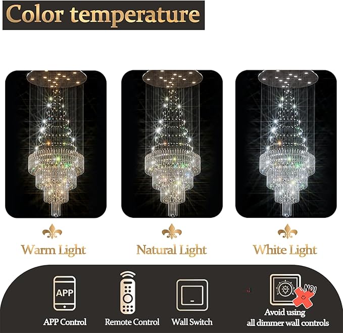 D24''XH86'' Large Chandeliers Modern Pendant Chandelier Lighting Raindrop Crystal Chandelier Flush Mount Ceiling Light for Entryway Staircase Hotel Lobby