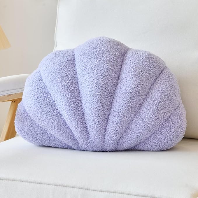 Seashell Throw Pillows, Shell Shaped Throw Pillows, 18 Inch Soft Home Decorative Pillow Plush Cushion for Bed Couch Living Sofa Room Decor Accent Throw Pillow (Lavender 18Inch)