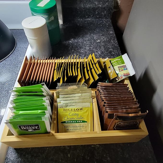 Tea Bag Holder and Storage Organizer - Sugar Packet and Coffee Station Condiment Organizer