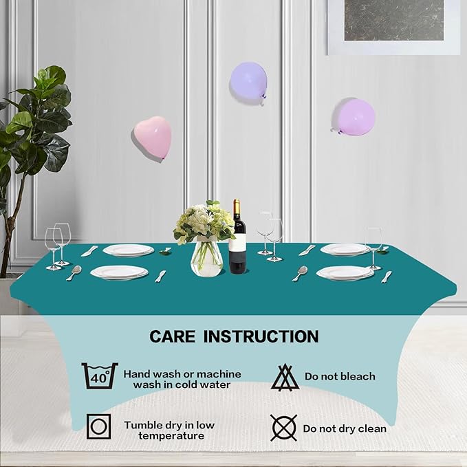 IVAPUPU 2 Pack 6FT Table Cloth for Rectangular Fitted Events Stretch Lake Blue Table Covers Washable Cover Spandex Tablecloth Protector for Party, Wedding, Cocktail, Banquet, Festival