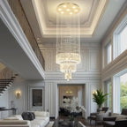 Flashing God D24''XH86'' Modern Foyer Chandelier for High Ceiling Raindrop Crystal Chandelier High Ceiling Pendant Light Fixture for Hallway Living Room (Gold Staircase Chandeliers)