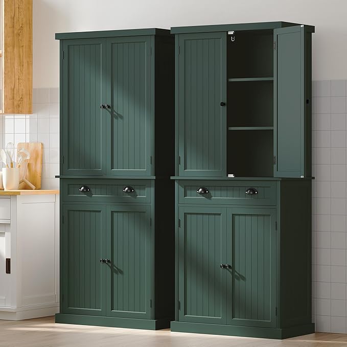 ARTPOWER 72" Tall Kitchen Pantry Storage Cabinet with Drawer and Adjustable Shelves, Pantry Cabinet for Kitchen, Bathroom or Hallway, Green