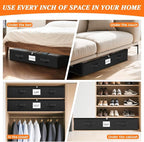 SpaceWhisper 90L Under Bed Storage Containers, 4-Pack Storage Bins with Clear Top, Foldable Closet Organizers and Storage with Label Holder for Clothing, Blankets, Comforter & Pillows(Black)