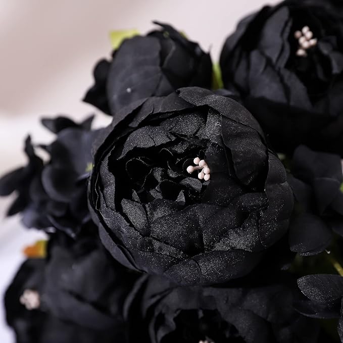 Duovlo Artificial Peony Silk Flowers Fake Flowers Vintage Wedding Home Decoration,Pack of 1 (Black)