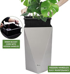 Dexceder 20 Inches Tall Self Watering Planter Diamond Metallic Matte Indoor Outdoor, Thickened Rhombus Large Floor Standing Flower Plant Pot with Water Level Indicator (Gray)