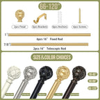 Gold Adjustable Curtain Rods for Windows:66-120 Inch Farmhouse Heavy Duty Curtain Rod for Bedroom Living Room,Boho Decorative Rustic Drapery Rods with Vintage Coastal Texture Finial,Brass Gold