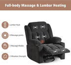 Rocker Swivel Recliner Chair for Adults, Overstuffed Large Manual Recliner Glider with Massage and Heat, Comfy Soft Fabric Living Room Reclining Sofa Chair (Black Fabric)