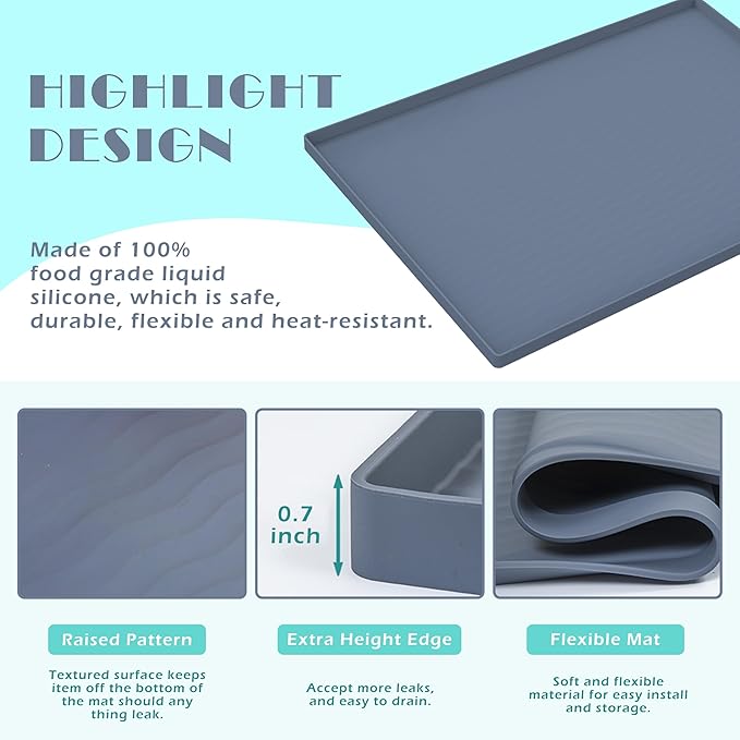 URMONA Waterproof Silicone Under Sink Mat 40'' x 22'' Shelf Liner for Kitchen and Bathroom, Cabinet and Counter Protector, Storage and Organizers, Litter Mat, Pet Cat Puppy Essentials(Black)