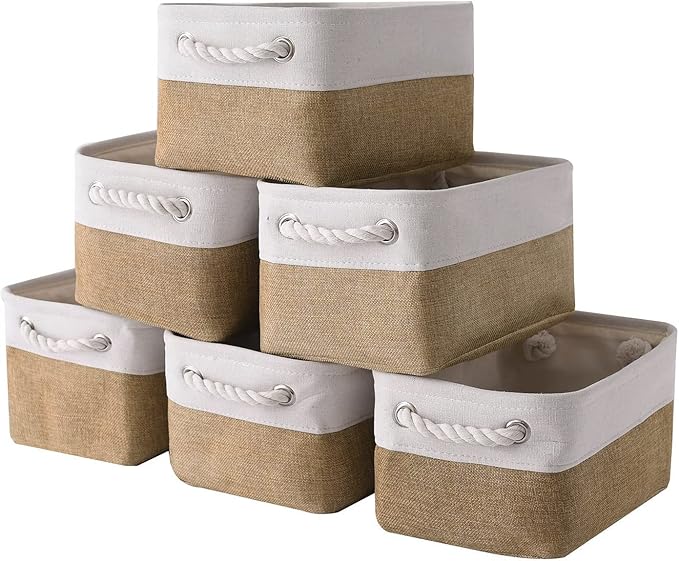 Small Baskets for Organizing, [6 PCS] Collapsible Storage Baskets for Shelves, Storage Bins Boxes Cubes for Clothes Books
