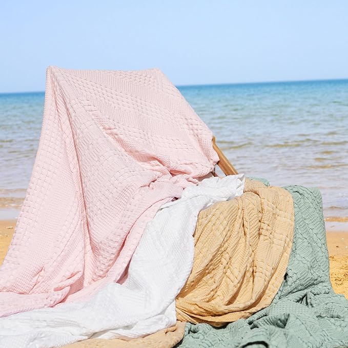 PHF Cooling Waffle Blanket King Size, Lightweight 60% Rayon Derived from Bamboo & 40% Cotton Breathable Blanket for Hot Sleepers, Soft and Luxury for Bed Couch and Sofa, 104"x90", Pink