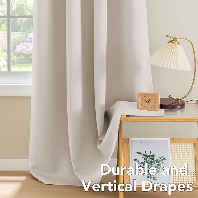 H.VERSAILTEX Ultra Soft Microfiber Thermal Insulated Antique Copper Grommet Blackout Curtains/Window Treatment Draperies 52 by 72 - Inch for Living Room/Bedroom, Set of 2 - Natural