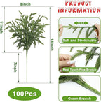 Artgar 100 Pcs Pine Branches - 18 Inch Artificial Green Pine Stem - Real Touch Christmas Greenery Pines Branches for DIY Flower Arrangement Home Indoor Christmas Decor