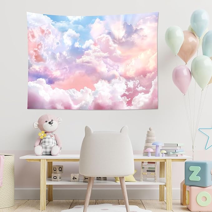 HVEST Pink Cloud Tapestry Colorful Abstract Clouds Natural Landscape Tapestries Wall Hanging for Bedroom Living Room Teen Dorm Indie Decor Poster Blanket,60x40 Inches