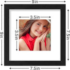 Vittanly 8x8 Picture Frames Set of 9, Shatter Resistant Plexiglass, Display 4x4 Pictures with Mat or 8x8 without Mat, Photo Frames for Wall Mount, Engineered Wood, Black