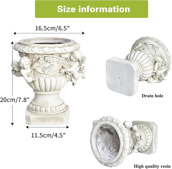 Sungmor Garden Cherub Urn Planter, Lovely Resin Angel Statue Flower Pots, Vintage European Style Planter, Rustic White Whimsy Fairy Decorative Plant Pot, Beautiful Pot for Indoor Outdoor Flowers