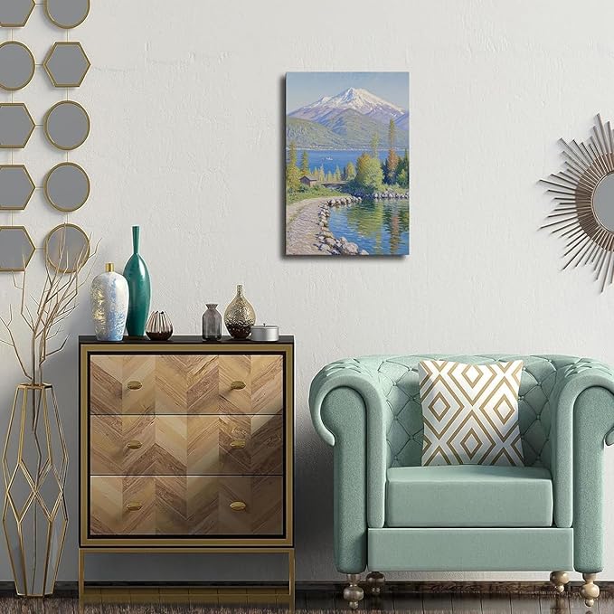 Color harmony mountain scenery blue sky lake wall painting suitable for living room natural scenery painting suitable for bedroom home decoration
