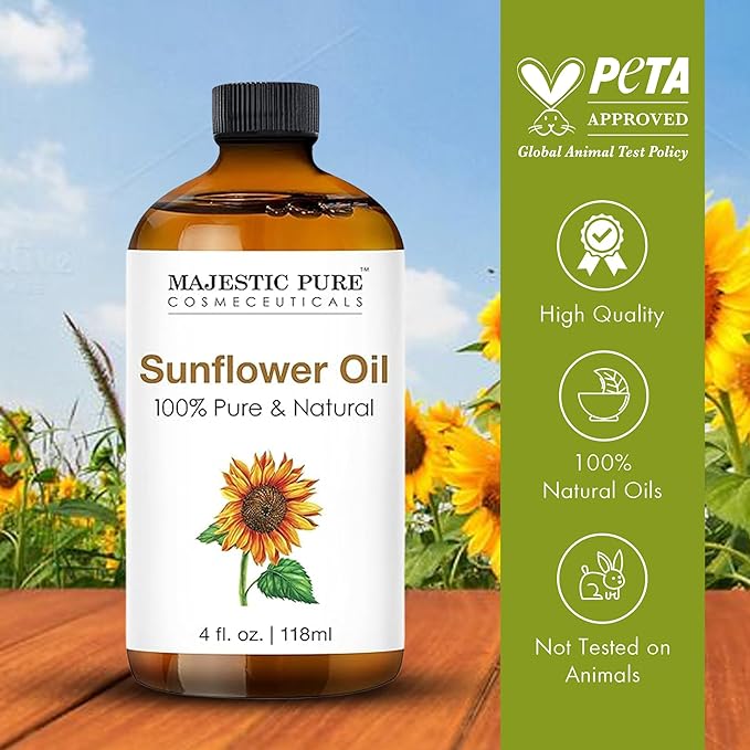Majestic Pure Sunflower Essential Oil with Glass Dropper - Huge 4 Fl Oz - 100% Pure and Natural Black Pepper Oil - Premium Grade Essential Oils for Diffuser, Aromatherapy, Soap and Candle Making