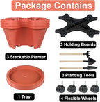 Vertical Planter 3 Tier Stackable Planters Garden Planters Strawberry Herb Flower and Vegetable Planter Indoor Outdoor Gardening Pots with Removable Wheels and Tools