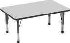 FDP Rectangle Activity School and Classroom Kids Table (30 x 48 inch), Chunky Toddler Legs, Adjustable Height 15-24 inches - Gray Top and Black Edge