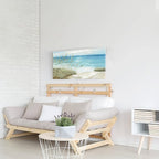 Beach Sea Canvas Wall Art: Coastal Reed Hand Painting Abstract Blue Ocean Sailboat Nautical Picture Modern Seascape Grass Path Artwork Decor for Living Room Bathroom Bedroom