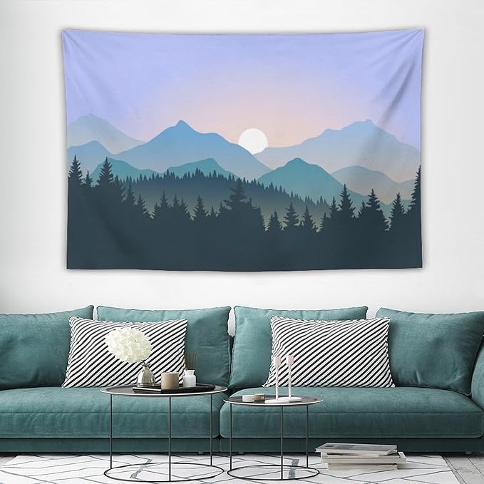 HZOHNAGO Mountain Tapestry Forest Mountain Sunrise Pattern Printed Wall Tapestry Wall Hanging for Bedroom Living Room Dorm 60" W x 40" H