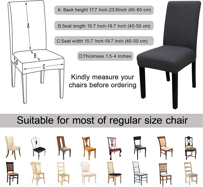 JQinHome 6 Pcs Dining Chair Slipcover,High Stretch Removable Washable Chair Seat Protector Cover for Home Party Hotel Wedding Ceremony (Grey)