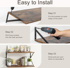 10 Inch Deep Floating Shelves, Floating Shelf 16 Inch Long, 16"W x 10"D Wall Shelves Set of 2, Deep Shelf for Books, Wide Floating Shelves for Bahtoom, Living Room, Kitchen, Rustic Brown