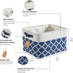 DECOMOMO Blue Storage Bins Fabric Storage Baskets for Shelves, Linen Closet Organization Toys Nursery (Blue Patterns, Large - 3 Pack)