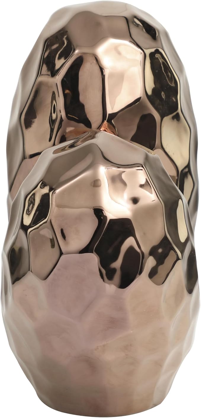 Deco 79 Ceramic Heart Decorative Sculpture Dimensional Angled Origami Inspired Home Decor Statue with Faceted Exterior, Accent Figurine 12" x 6" x 11", Rose Gold