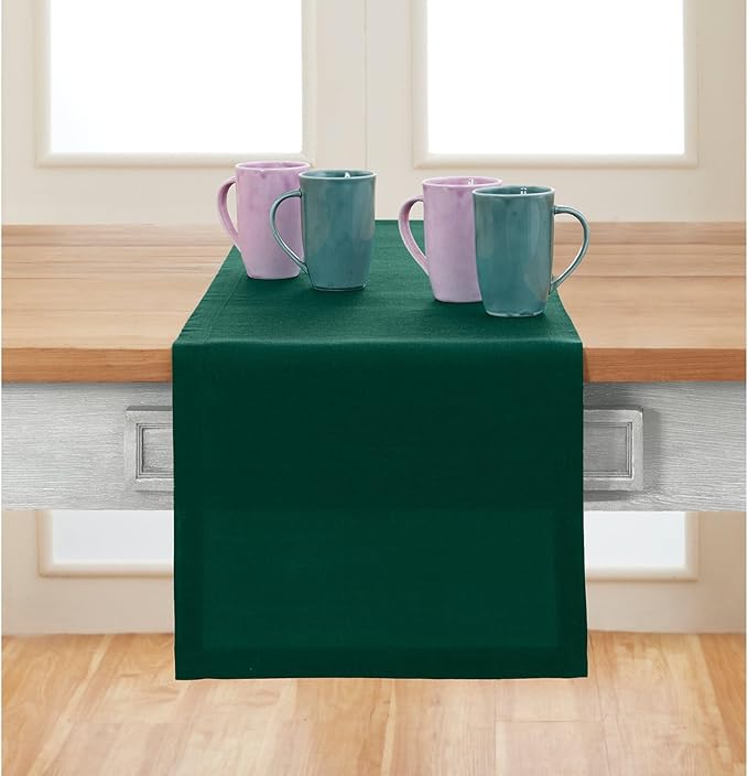 Solino Home Linen Rainforest Green Table Runner 72 Inches Long - 100% Pure Linen 14 x 72 Inch Table Runner for Dining, Dresser, Fall, Autumn, Thanksgiving - Fete