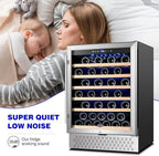 Tylza 24 Inch Wine Cooler Refrigerator, 51 Bottle Built-in or Freestanding, 24'' Fridge with Stainless Steel & Double Layer Tempered Glass Door and Temperature Memory Function