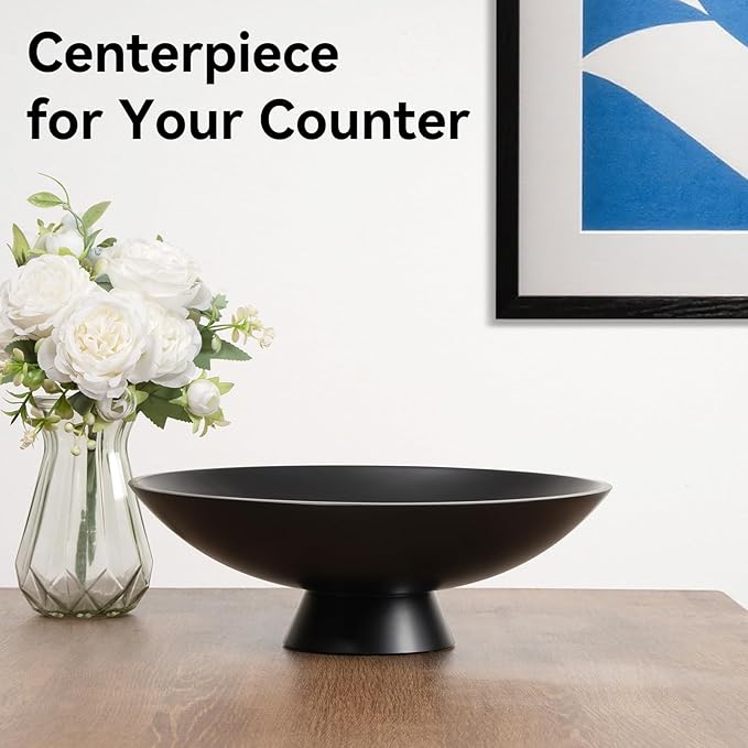 Decorative fruit bowl for Home Decor Large Modern Handicraft Key Bowl for Entryway Table Stylish Centerpiece Purse Bowl Pedestal bowl for Kitchen Counter Coffee Table(Artificial Stone Black)