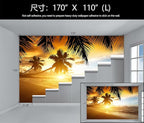 WFBHUA-Tropical Beach Wallpaper Dusk Waves Palm Tree Leaf Coconut Tree Wall Mural for Living Room Bedroom (Not Peel and Stick)