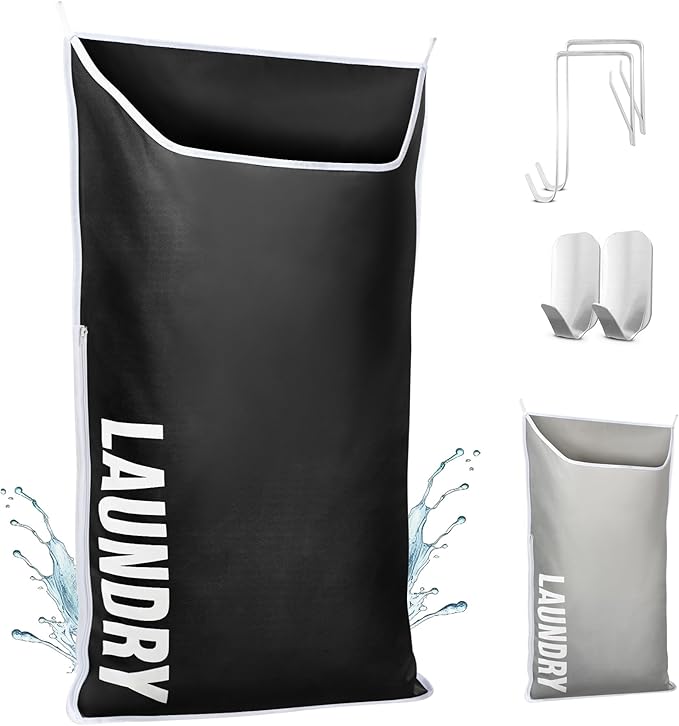 Hanging Laundry Hamper Bag XL 40x22", Space Saving over the Door Storage Bags, Behind the Door Hampers for Dirty Clothes & Wall Mounted Basket for Bathroom, Organizer for Small Room Spaces RV