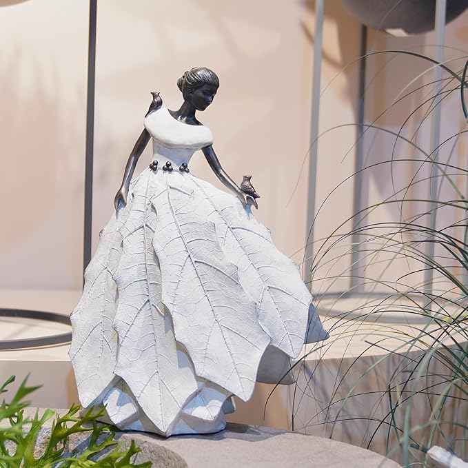 DiliComing Fairy Garden Accessories Outdoor Statue - Table Decor for Living Room Garden Maiden Bookshelf Decor Xmas Resin Holly Leaves Maiden White Statue 10.5 * 6.0 * 14.5 Inch