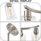 3-Light Brushed Nickel Dining Room Light Fixture,Modern Kitchen Chandeliers Over Table，Adjustable Height Industrial Hanging Pendant Lights for Kitchen Island with Glass Shade