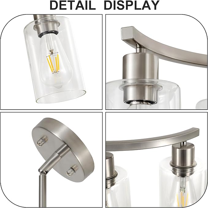 3-Light Brushed Nickel Dining Room Light Fixture,Modern Kitchen Chandeliers Over Table，Adjustable Height Industrial Hanging Pendant Lights for Kitchen Island with Glass Shade