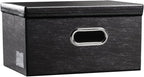 PRANDOM Collapsible Storage Box with Lid [1-Pack] Leather Fabric Foldable Storage Bin Organizer Container Basket Cube with Cover for Home Bedroom Closet Office Nursery Black (13.6x9.6x6.9)