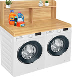 Royxen 2-Tier Washer Dryer Countertop,19.5" H Wood Washer Dryer Topper with Storage Shelf,Laundry Countertop Over Washer and Dryer, Universal Fit for Laundry Room Organization (Oak, 54" W X 27.5" D)