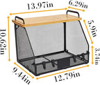 1 SET Large fruit basket for kitchen counter-stackable basket with Bamboo Tops & Tag,hanging wall baske,for Cabinet Shelf Countertop pantry storaget, onion potato Vegs Bread Food Organizing Bin,BLACK