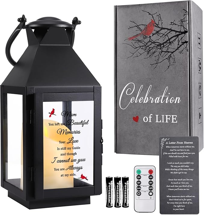 Memorial Lantern, Sympathy Gifts for Loss of Mom/Loved One, Bereavement Gifts, in Memory of Loved One Lantern,Celebration of Life, Memorial Gifts, Funeral Lantern,Mom You Left me Beautiful Memories