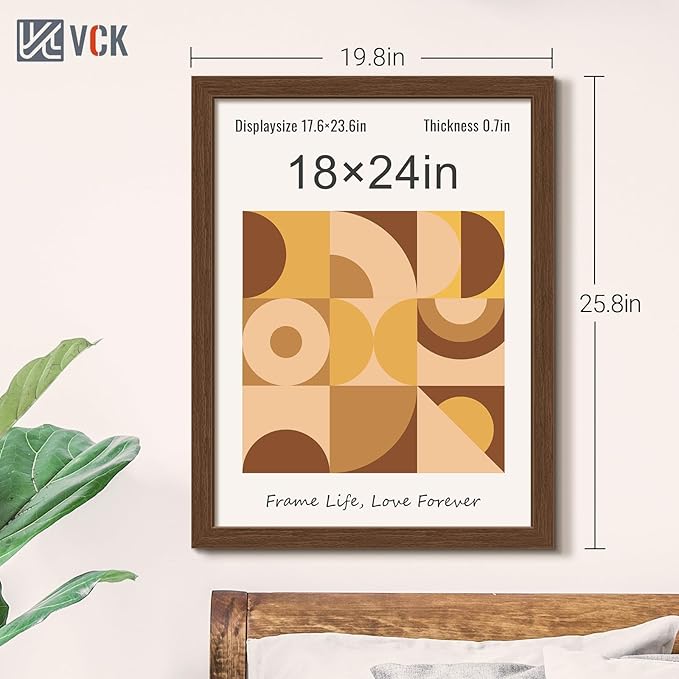 VCK 18x24 Brown Poster Frame 3 Pack, Wood Picture Frame with Exclusive Wood Grain, Wall Mounting Hanging
