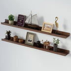SAUMONIERES Picture Ledge Shelf Floating Book Shelves Set of 2 Wall Mounted Solid Wood for Bedroom Bathroom Living Room Kitchen, 48 Inch Walnut