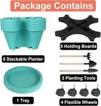 Vertical Planter 5 Tier Stackable Planters Garden Planters Strawberry Herb Flower and Vegetable Planter Indoor Outdoor Gardening Pots with Removable Wheels and Tools