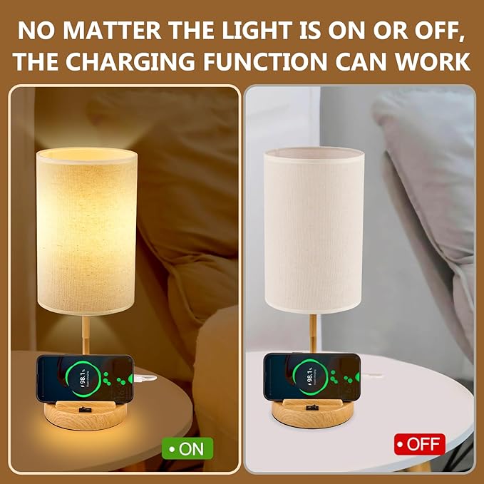 Dreamholder Table Lamp with 3 USB Charging Ports, Modern Desk Lamp with AC Outlet and Phone Stands, Perfect Bedside Lamp for Bedroom, Living Room, Office (Pack of 2)