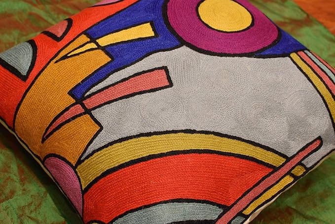 Kandinsky Modern Pillow Cover - Soul Abstract Pillows Farmhouse Chair Cushion Contemporary Couch Pillows Outdoor Mid Century Sofa Cushion Handmade Wool Size 18x18