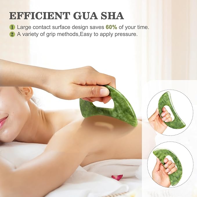 Jade Stone Large gua sha Massage Tool, Gua Sha Body Tool with Hand Grip, Muscle Scraper Tools Set,Scraping Massage Tools for Physical Therapy,Derma Edge & GuaSha Massage Scraper Tool