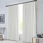 Macochico 120”Wx102”L 100% Blackout Linen Curtains Pinch Pleated Thermal Panels for Sliding Door Bedroom Living Room Farmhouse Shabby Chic Greyish White Burlap Curtains with Tieback 1 Panel